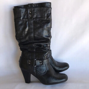 Nicole black pull-on winter boots, stacked heel
